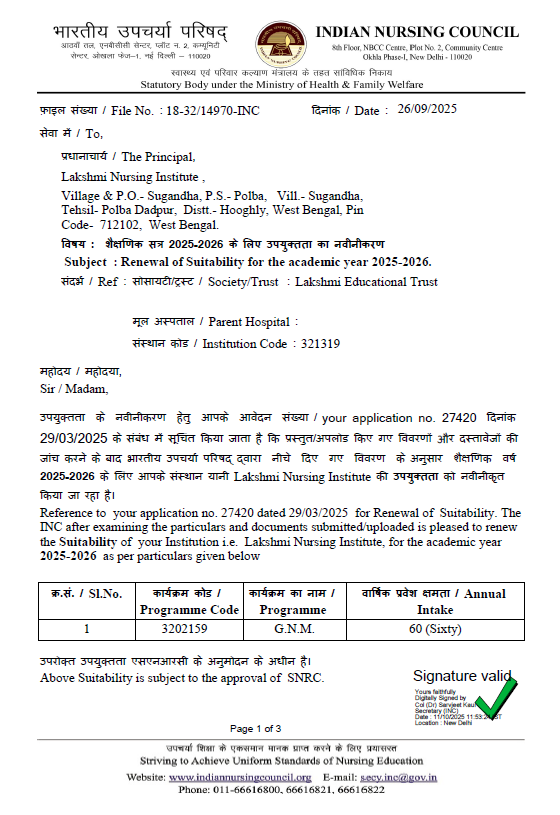 INDIAN NURSING COUNCIL APPROVAL